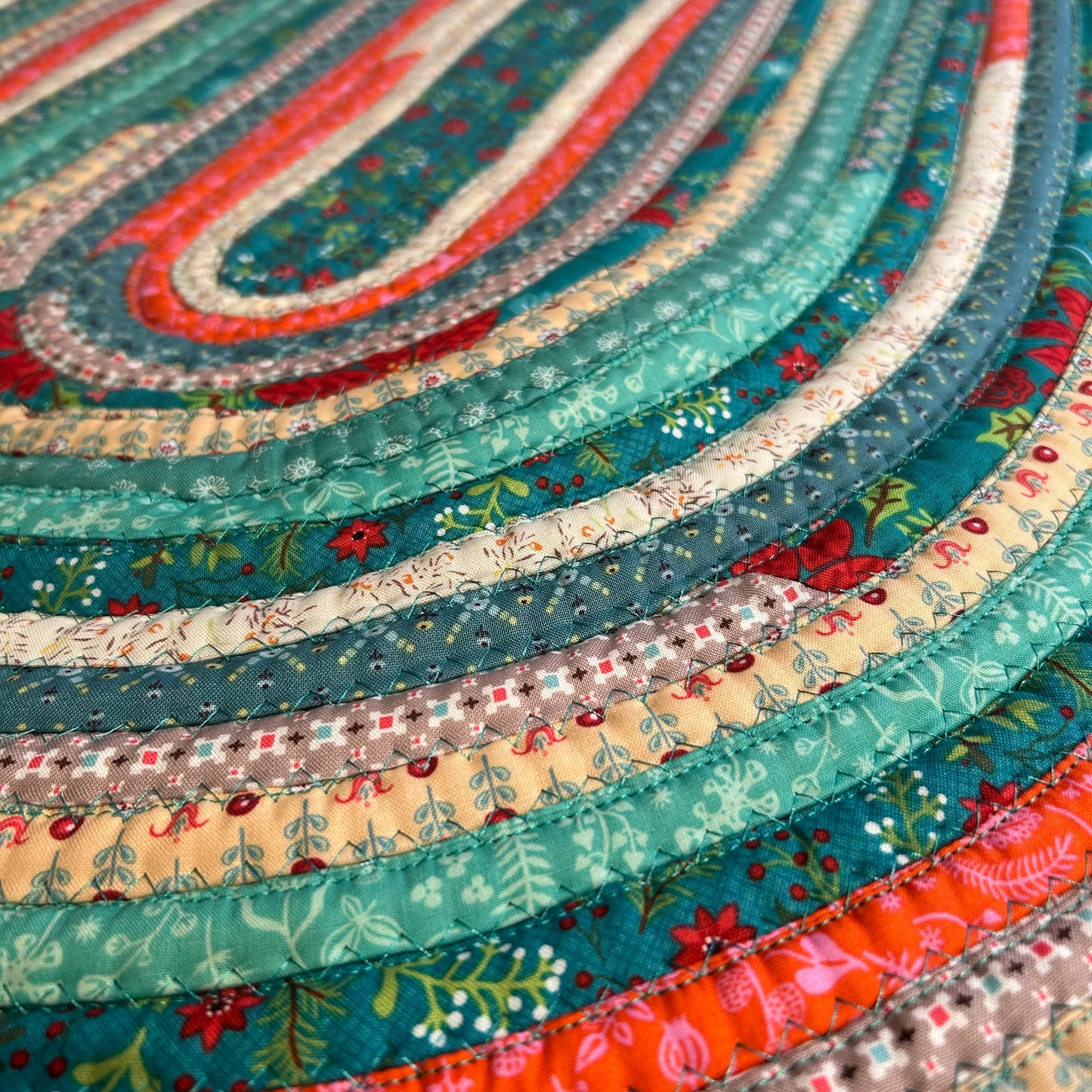 Teal Holiday JellyRoll Cotton Kitchen Rug - Washable and Crafted in Canada