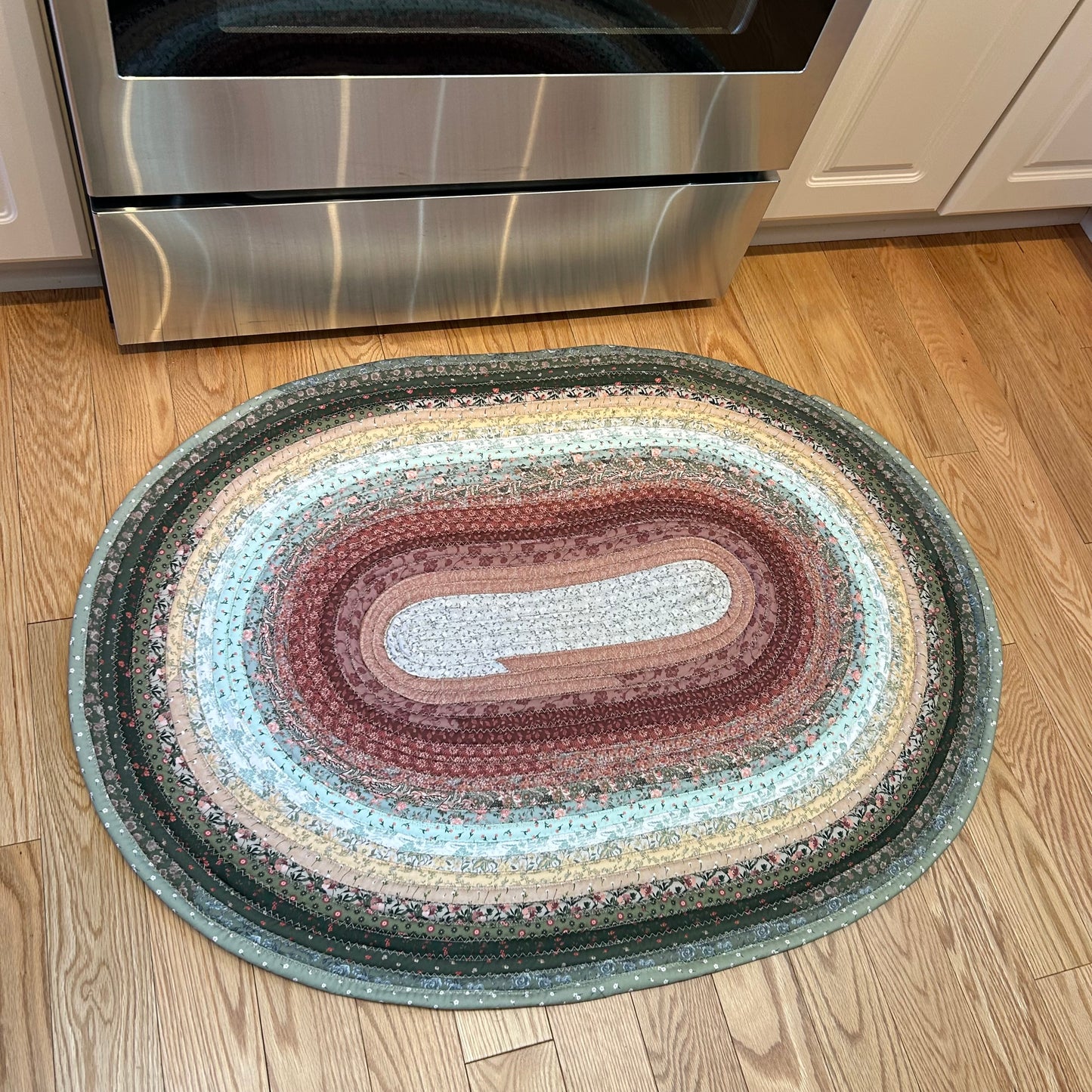 Green and Rose Jelly Roll Rug