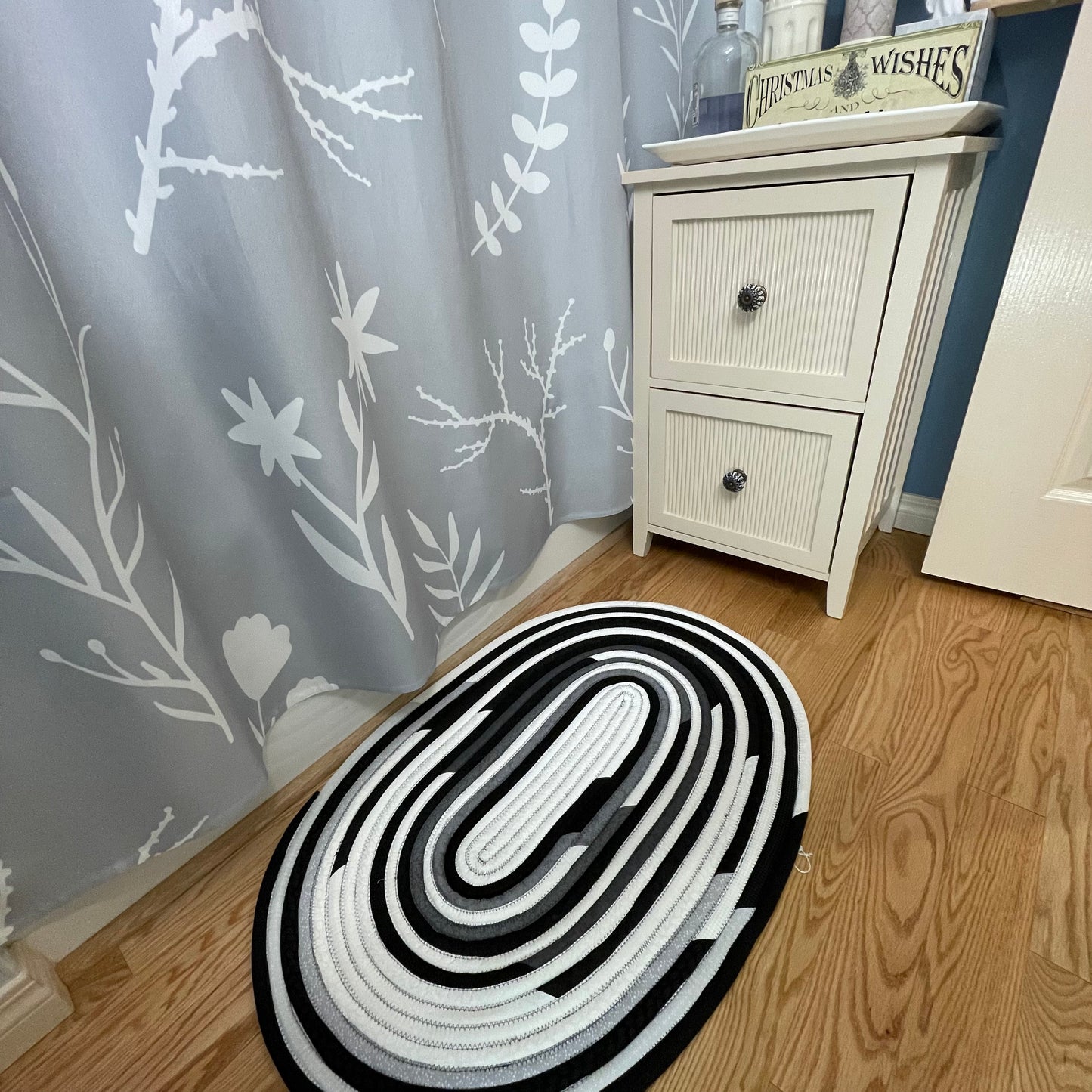 Black and White Monochrome Kitchen Rug Washable Cotton Rug For Bedside or Bathmat