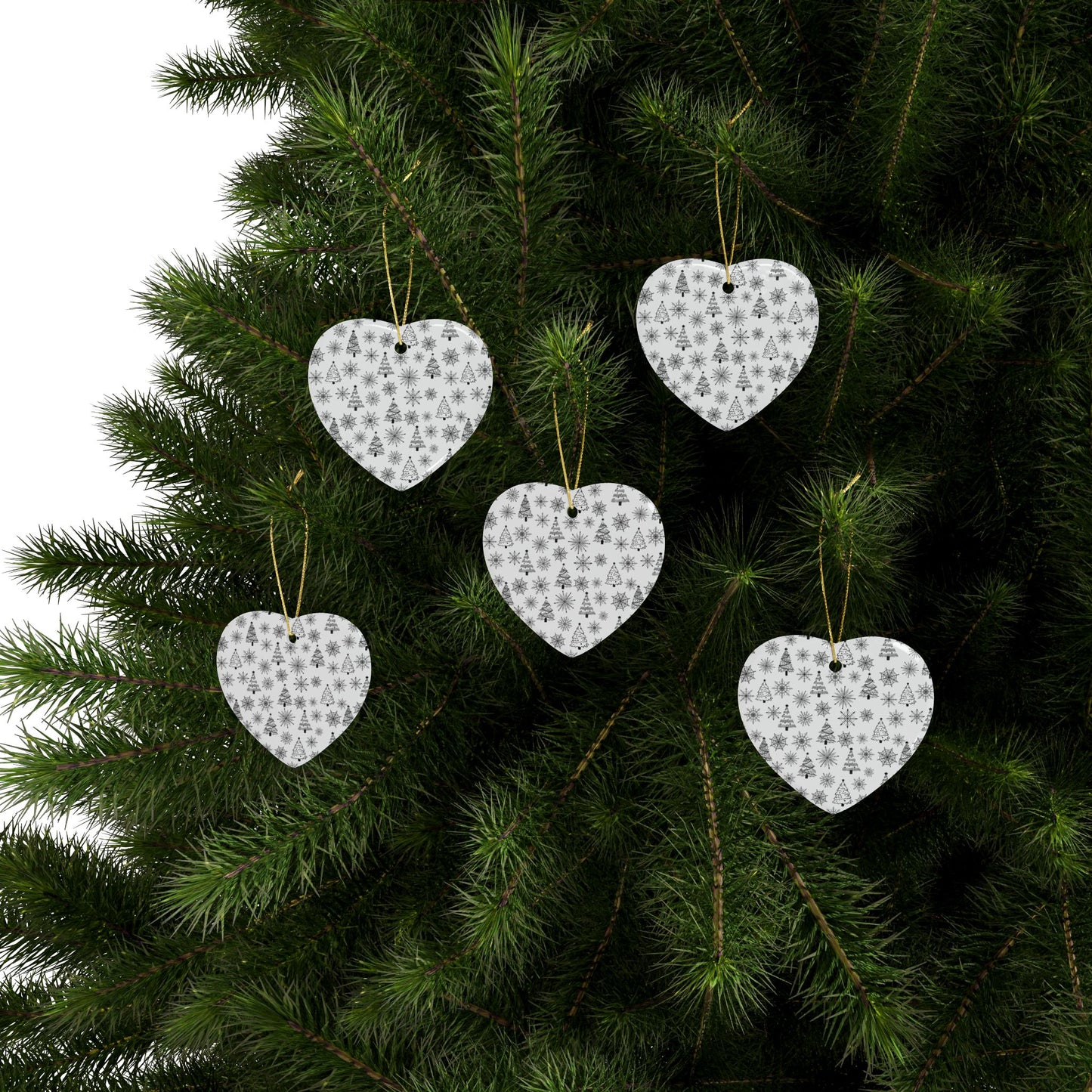 Ceramic Christmas Ornaments | Heart-Shaped Holiday Decor, Rustic Tree & Snowflake Design, Home Decoration, Gift for All Occasions