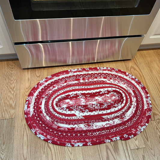 Red Floral Farmhouse Kitchen Rug