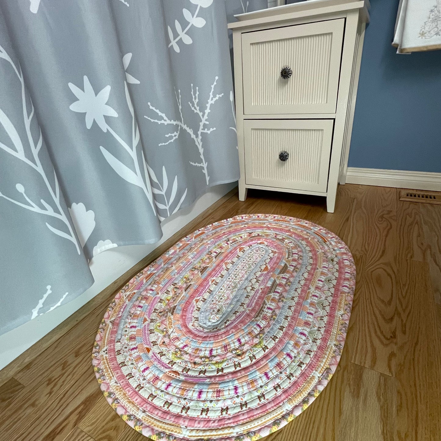 Pink and Cream Cotton Rug For Kitchen, Bedside Rug or Bathmat