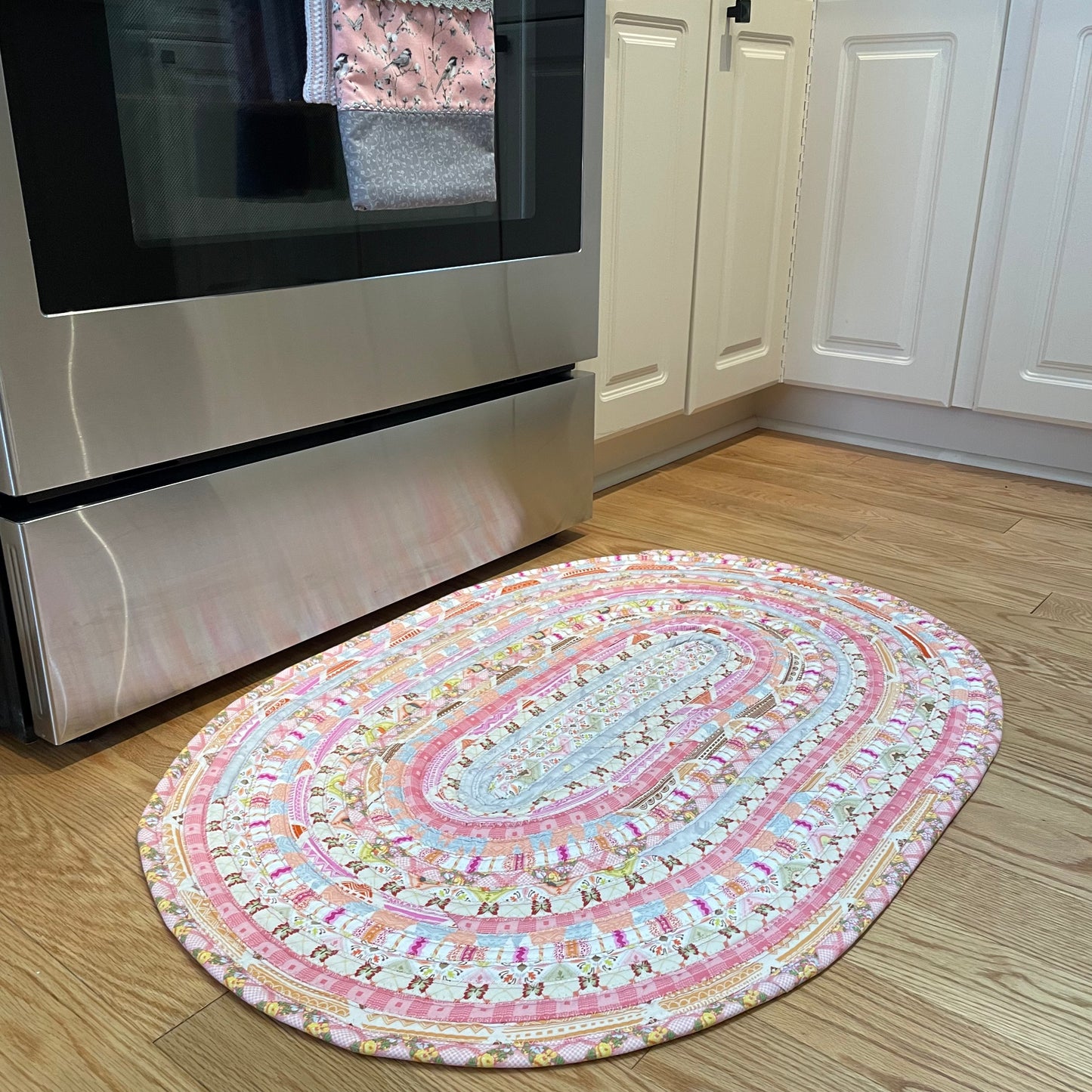 Pink and Cream Cotton Rug For Kitchen, Bedside Rug or Bathmat