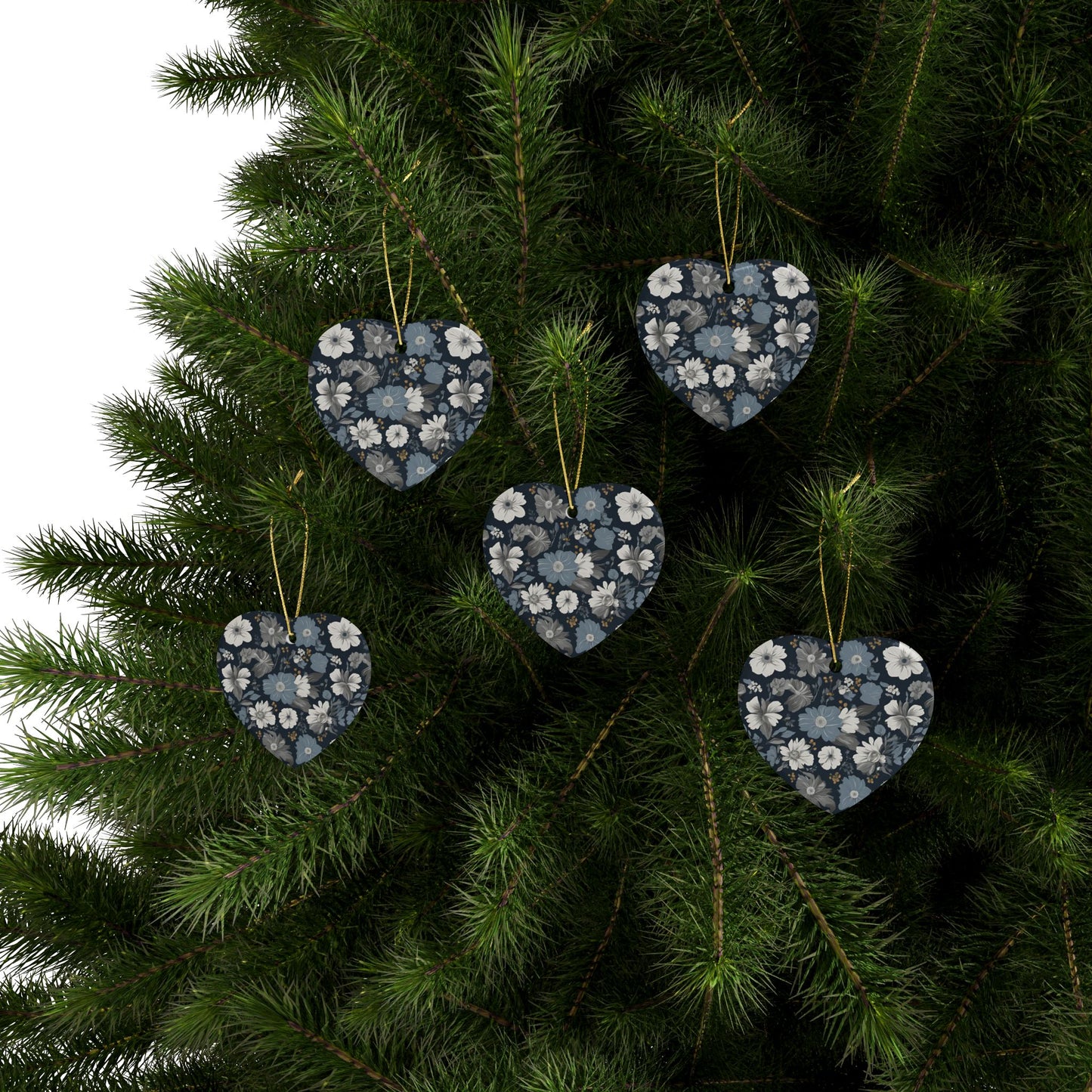 Floral Heart Ceramic Ornaments - Elegant Home Decor, Gift for Weddings, Christmas Tree Decor, DIY Crafting, Seasonal Celebrations