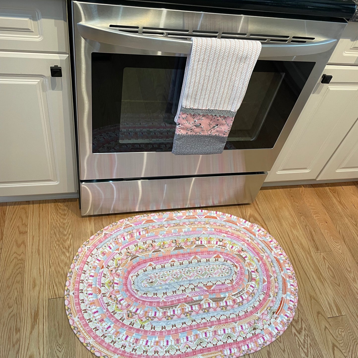Pink and Cream Cotton Rug For Kitchen, Bedside Rug or Bathmat