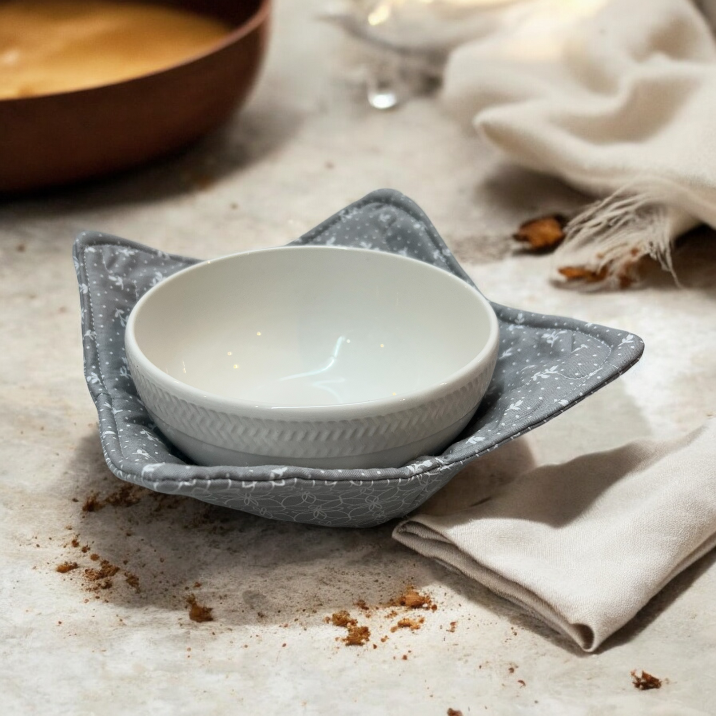 Grey Floral Soup Bowl Cozy