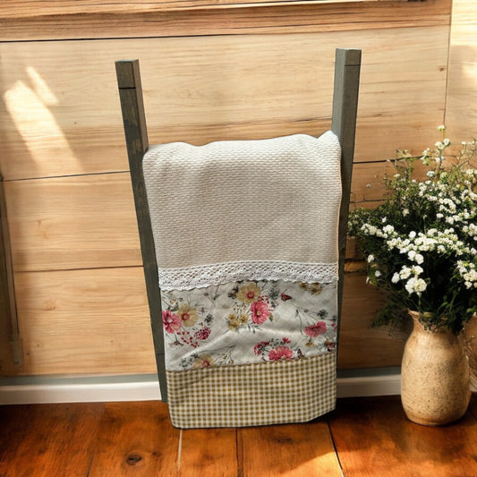 Luxurious Modern Farmhouse Kitchen Dish Towel with Handcrafted Embellishments