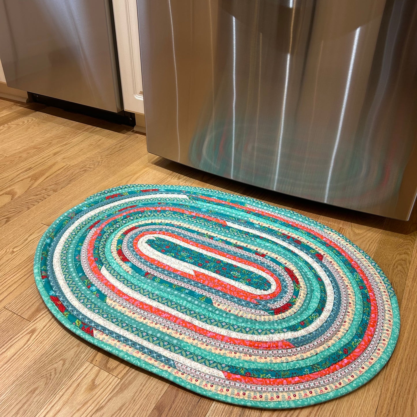 Teal Holiday JellyRoll Cotton Kitchen Rug - Washable and Crafted in Canada