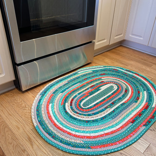 Teal Poinsettia Jelly Roll Rug Christmas Kitchen Rug
