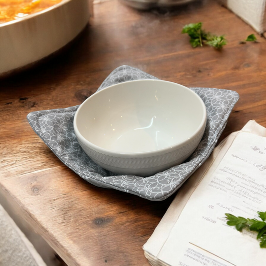 Grey Floral Soup Bowl Cozy
