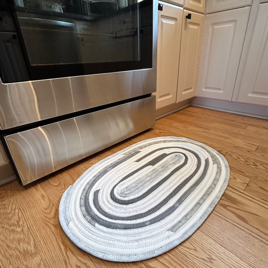 Handmade Silver & White Christmas JellyRoll Kitchen Rug - Washable Cotton