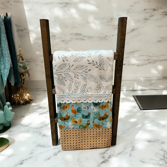 Handcrafted Country Kitchen Chicken Dish Towel with Artisan Details