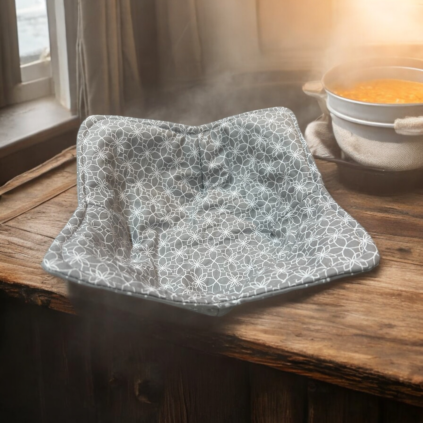 Grey Floral Soup Bowl Cozy