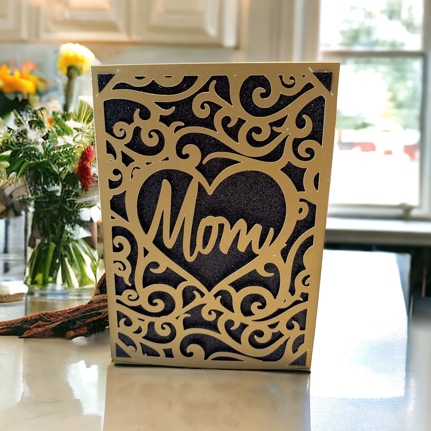 Mother's Day Card Handcrafted Original Design Glitter Card For Mom