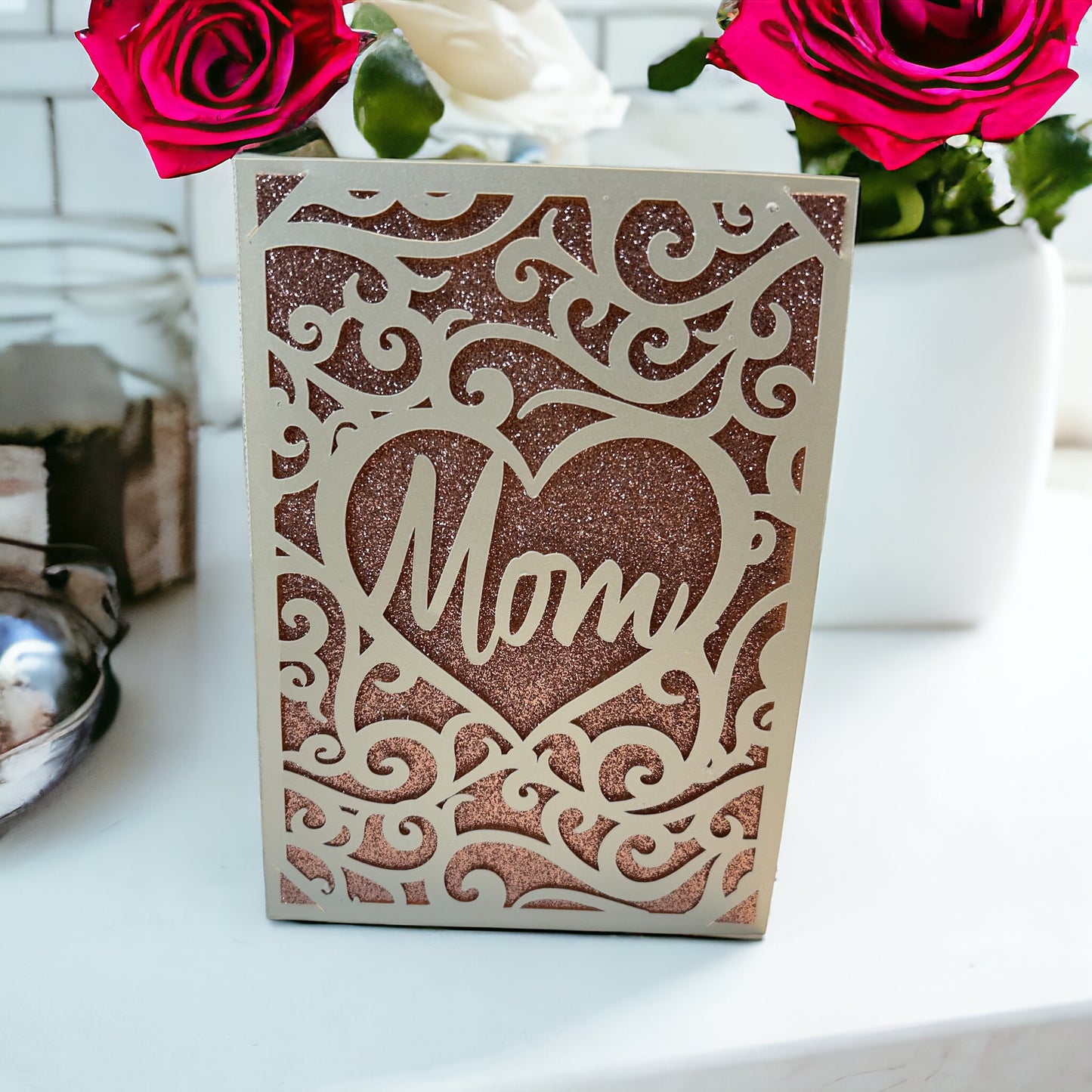 Mother's Day Card Handcrafted Original Design Glitter Card For Mom
