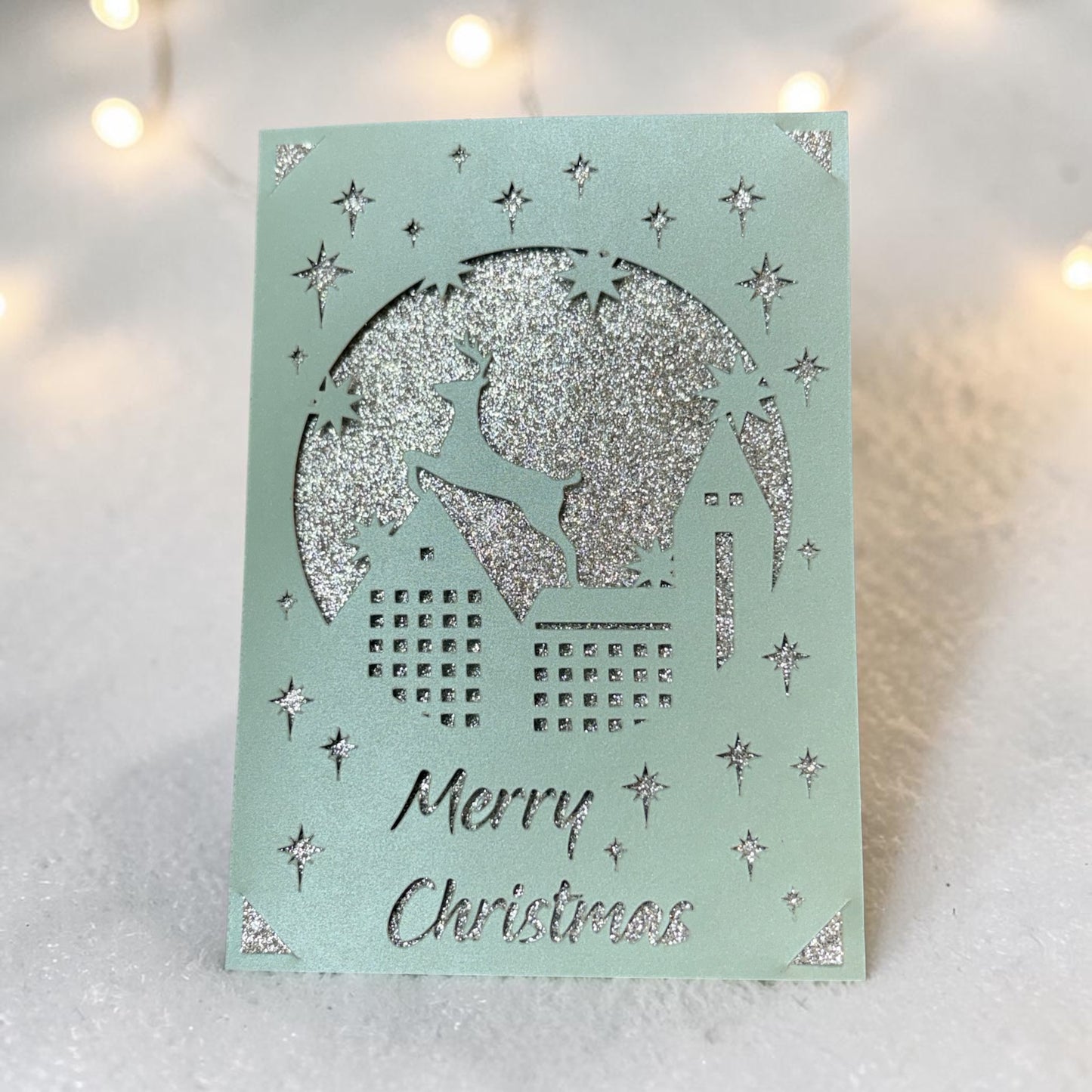 Christmas Reindeer Village Card SVG | Merry Christmas Digital Card Design | Cricut, Silhouette, EPS, CDR, DXF & AI
