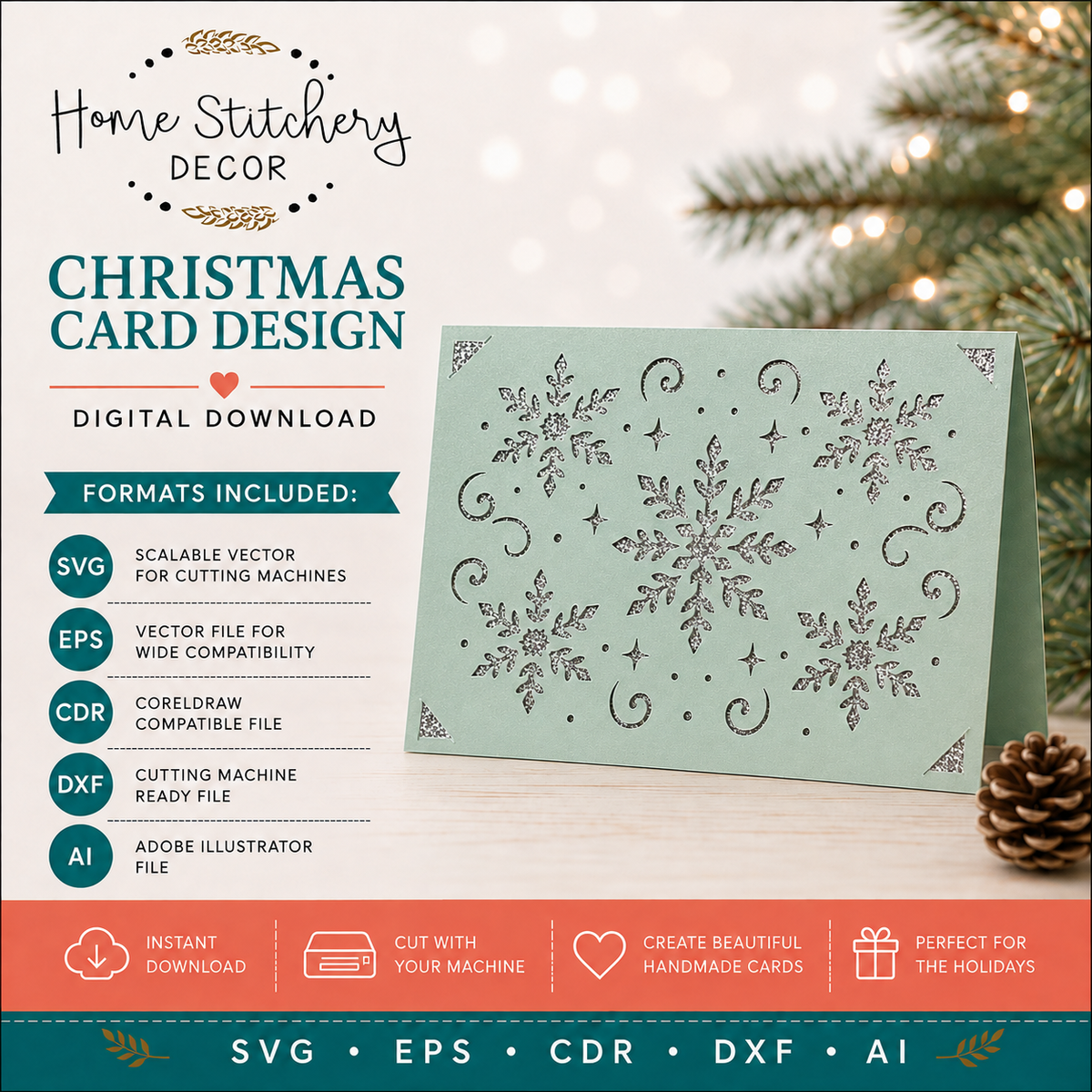 Snowflake Christmas Card SVG – 5×7 Layered Digital Cutting File for Cricut & Silhouette