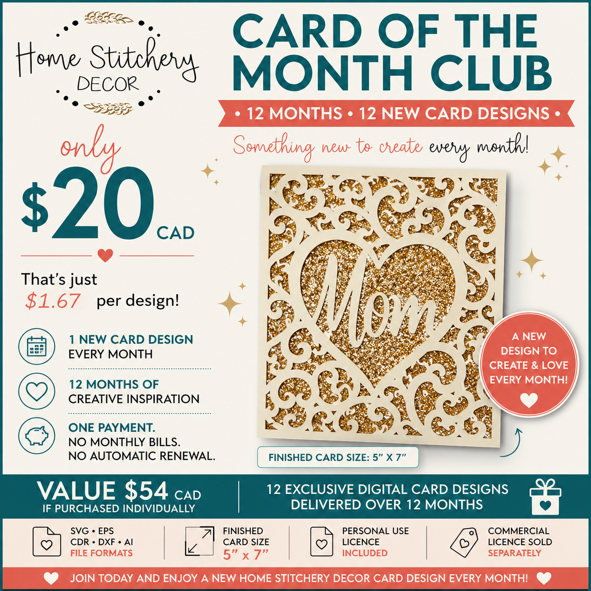 Home Stitchery Decor Card of the Month Club – 12 Months