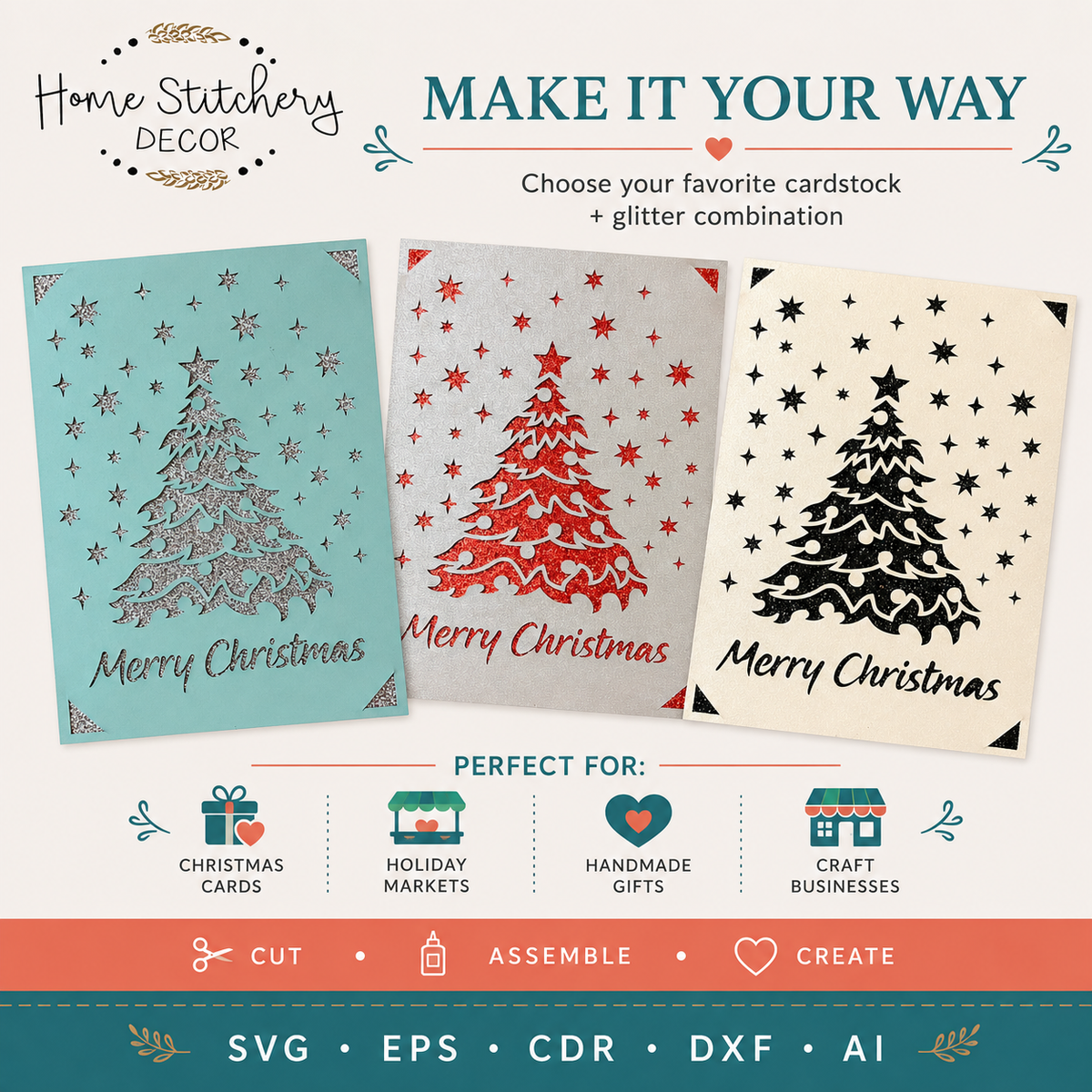 Merry Christmas Tree Digital Card Design – SVG, EPS, CDR, DXF & AI Files