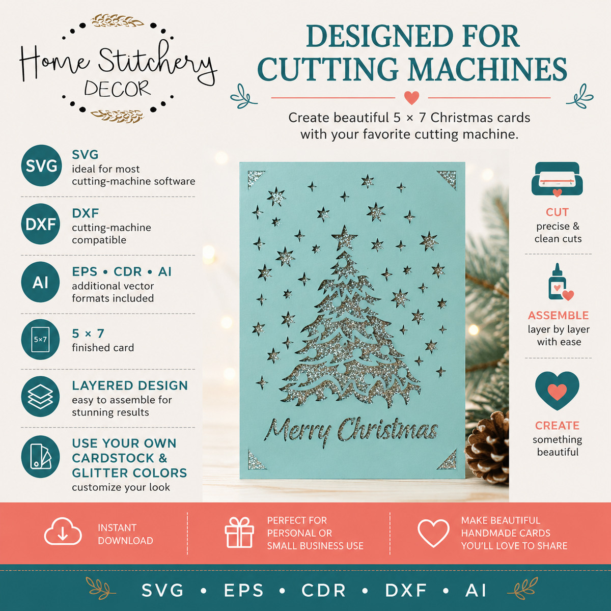 Merry Christmas Tree Digital Card Design – SVG, EPS, CDR, DXF & AI Files