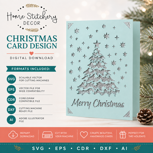 Merry Christmas Tree Digital Card Design – SVG, EPS, CDR, DXF & AI Files