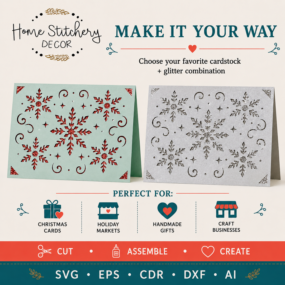 Snowflake Christmas Card SVG – 5×7 Layered Digital Cutting File for Cricut & Silhouette
