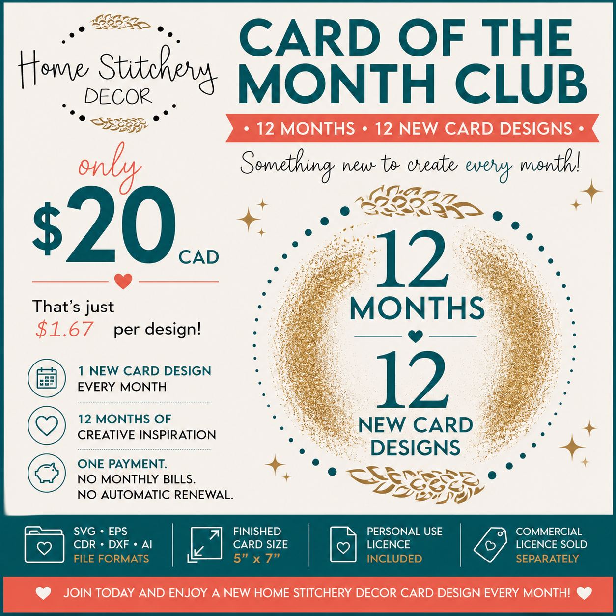 Home Stitchery Decor Card of the Month Club – 12 Months