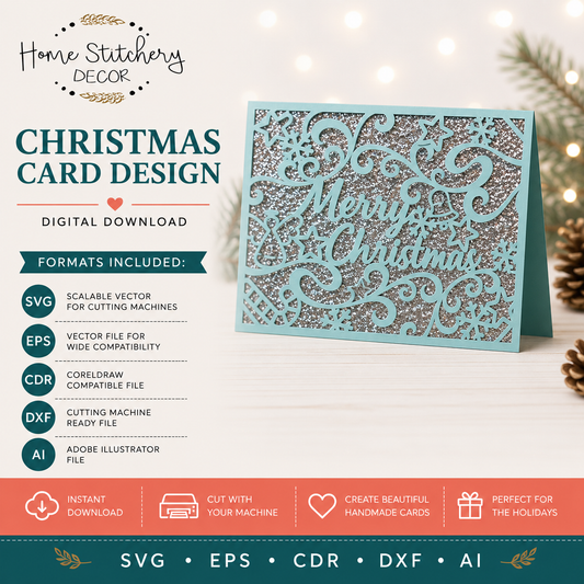 Merry Christmas Snowflake Card SVG | Elegant Christmas Digital Card Design | Cricut, Silhouette, EPS, CDR, DXF & AI