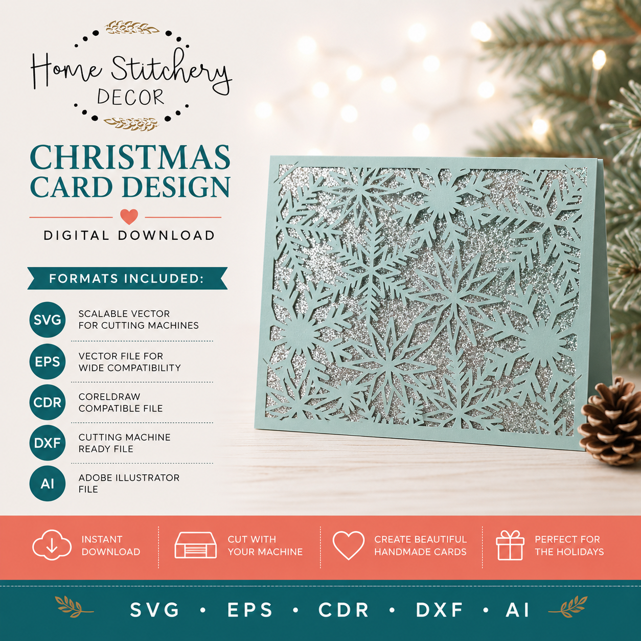 Snowflake Christmas Card SVG – 5x7 Layered Holiday Card Digital Download for Cricut & Cutting Machines