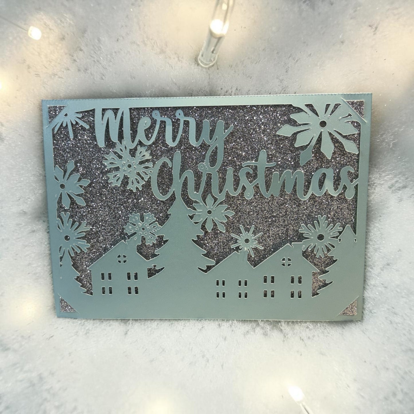 Christmas Village Card SVG | Merry Christmas Snowflake Digital Card Design | Cricut, Silhouette, EPS, CDR, DXF & AI