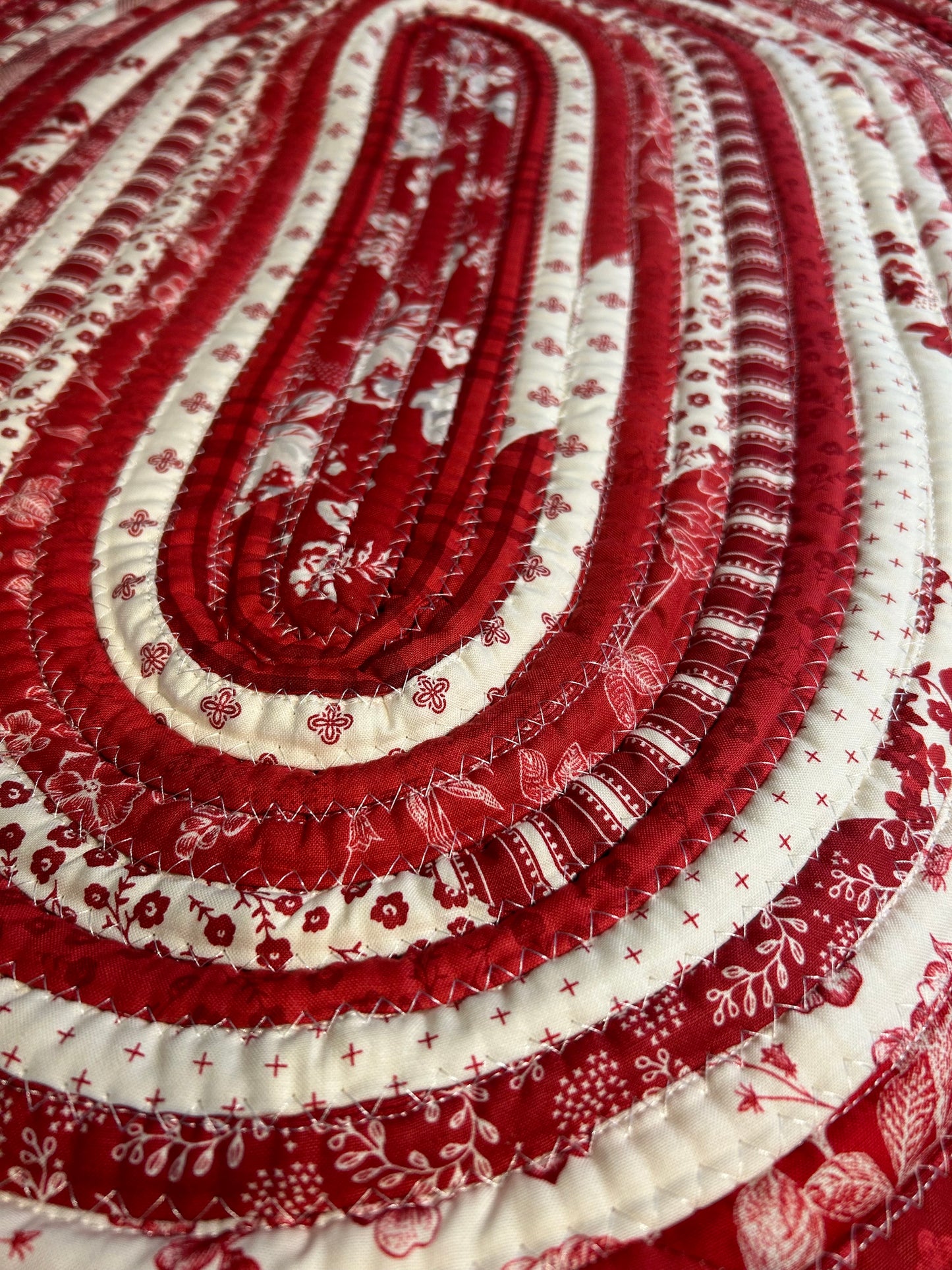 Handcrafted Red & White Toile JellyRoll Rug - Washable and Sewn in Canada