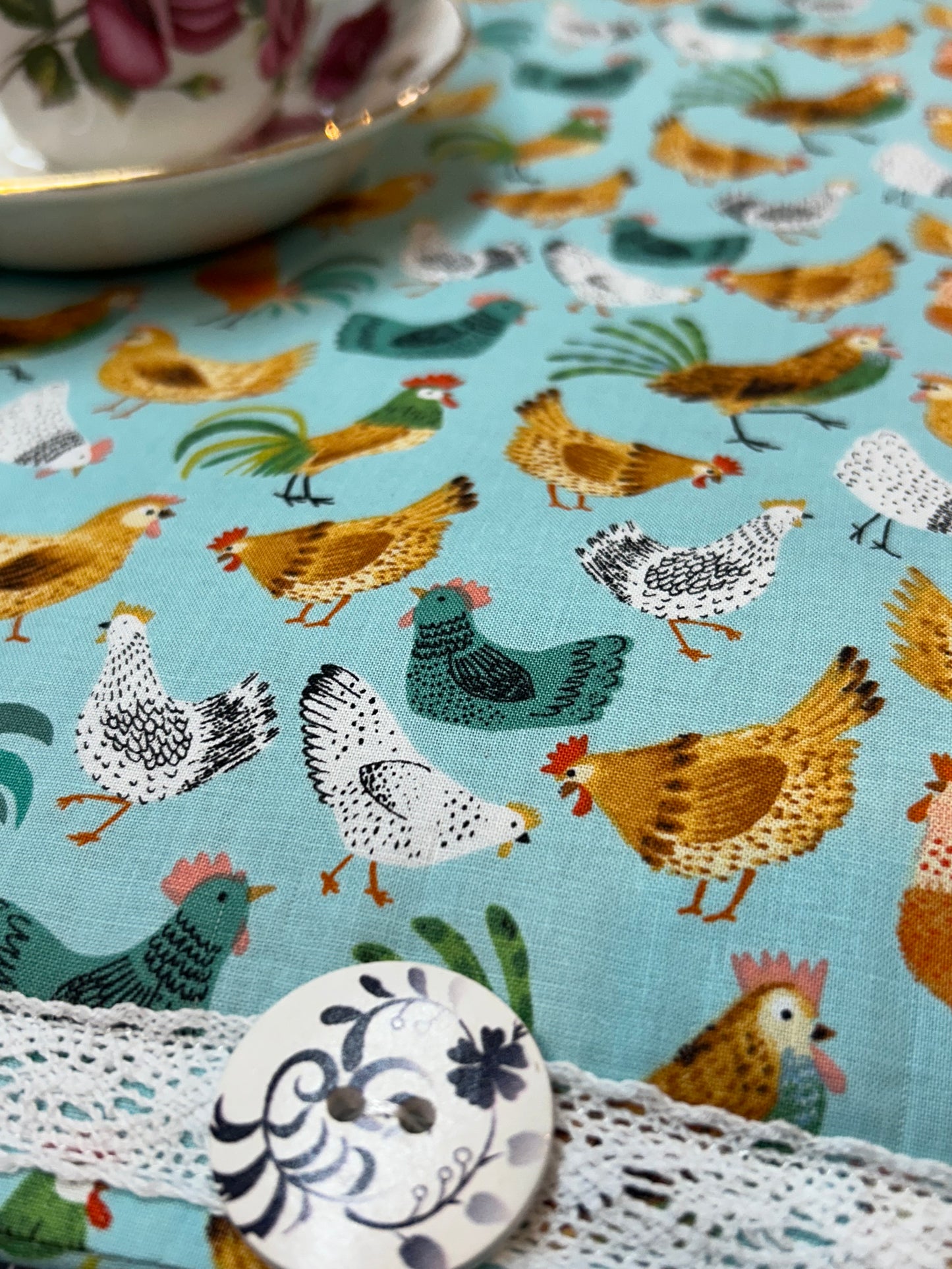 Handmade Dish Drying Mat With Farmhouse Chicken Print Made in Canada