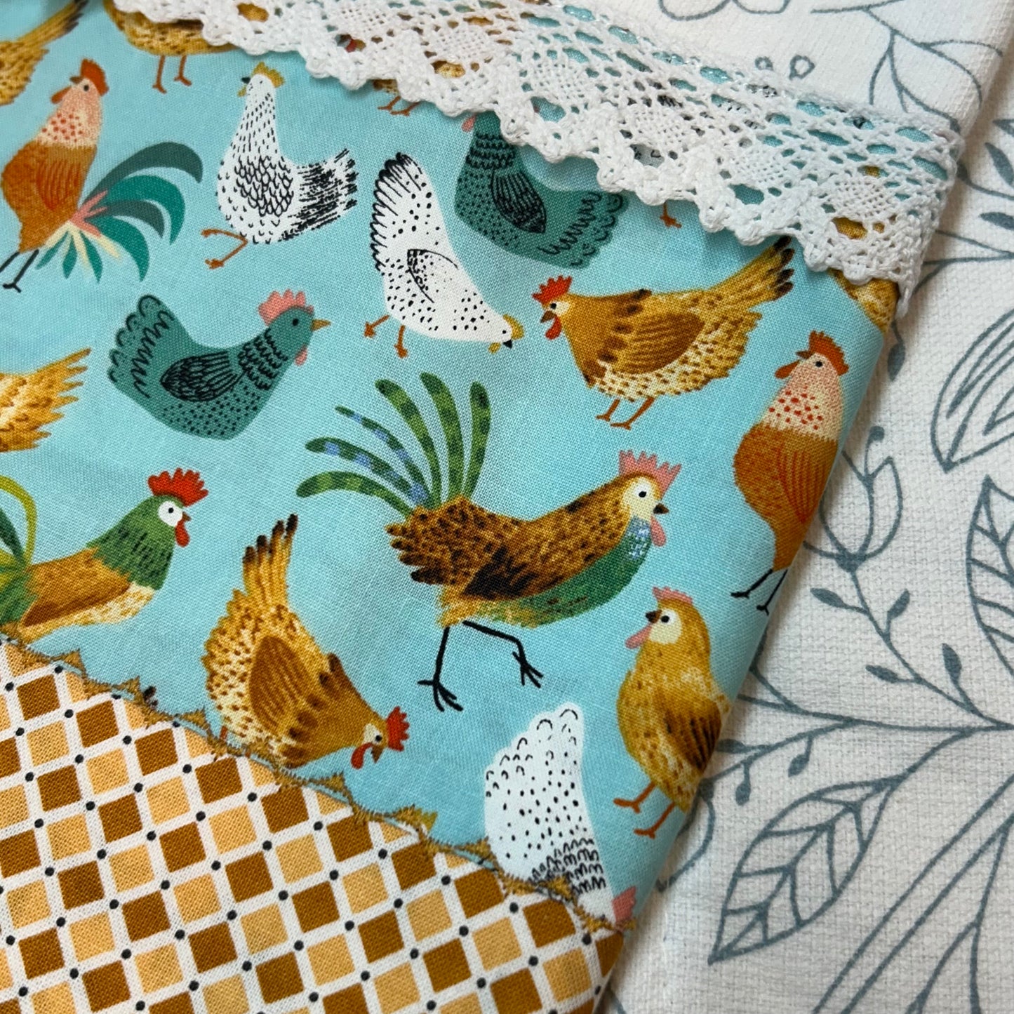 Handcrafted Country Kitchen Chicken Dish Towel with Artisan Details