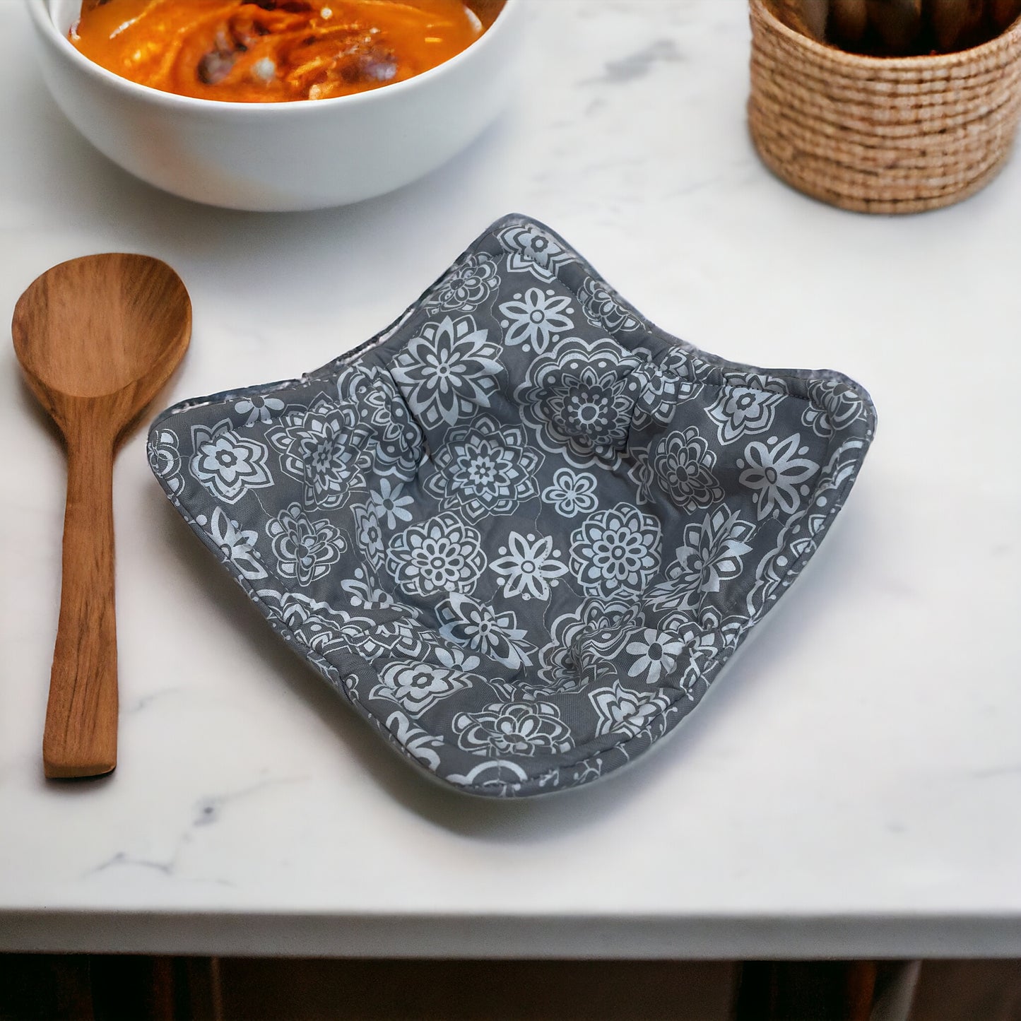 Soup Bowl Cozy| Grey Reversible Microwave Soup Cozy |  Grey Soup Bowl Hugger