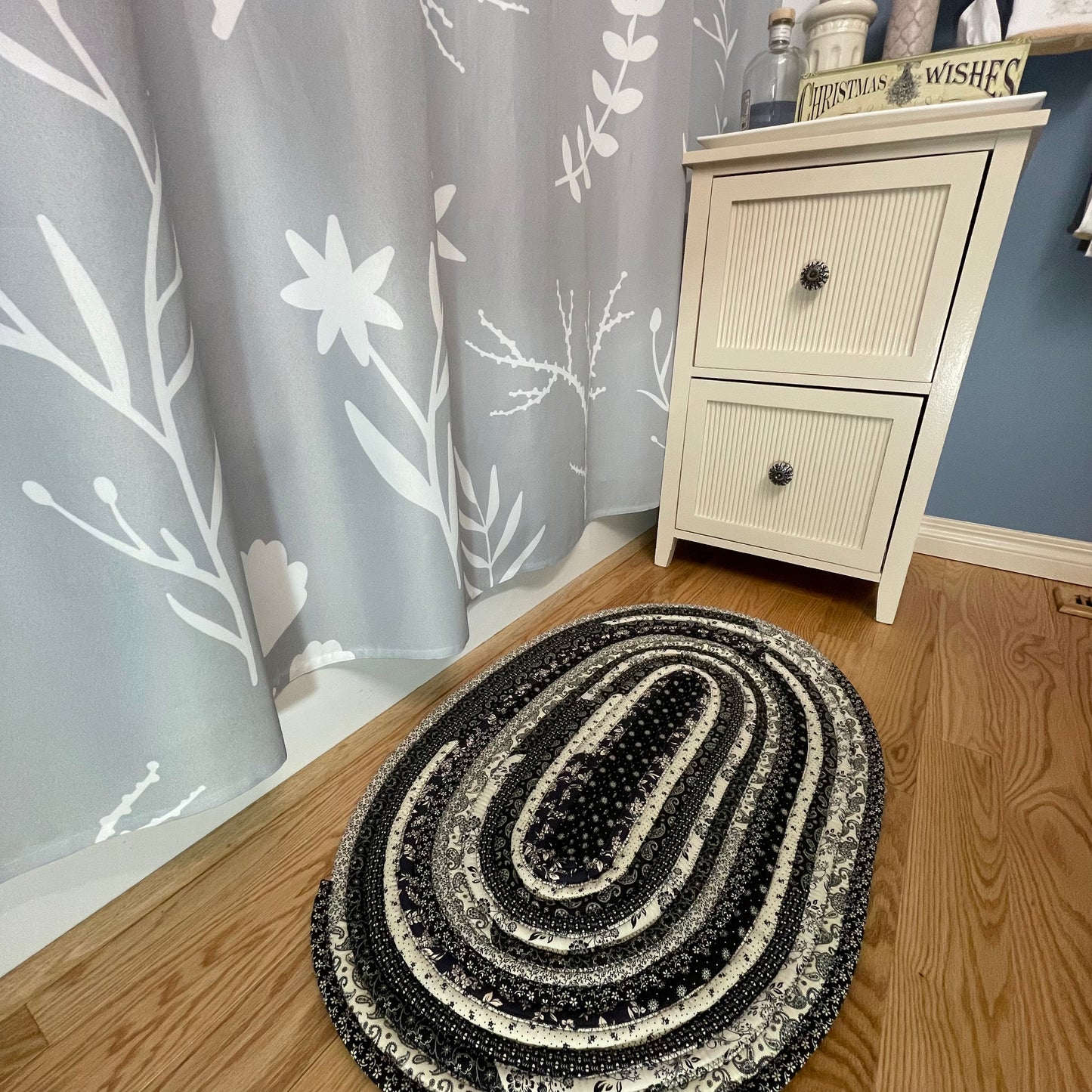 Black and Cream Kitchen Sink Accent Rug, Washable Cotton Rug For Kitchen or Bath