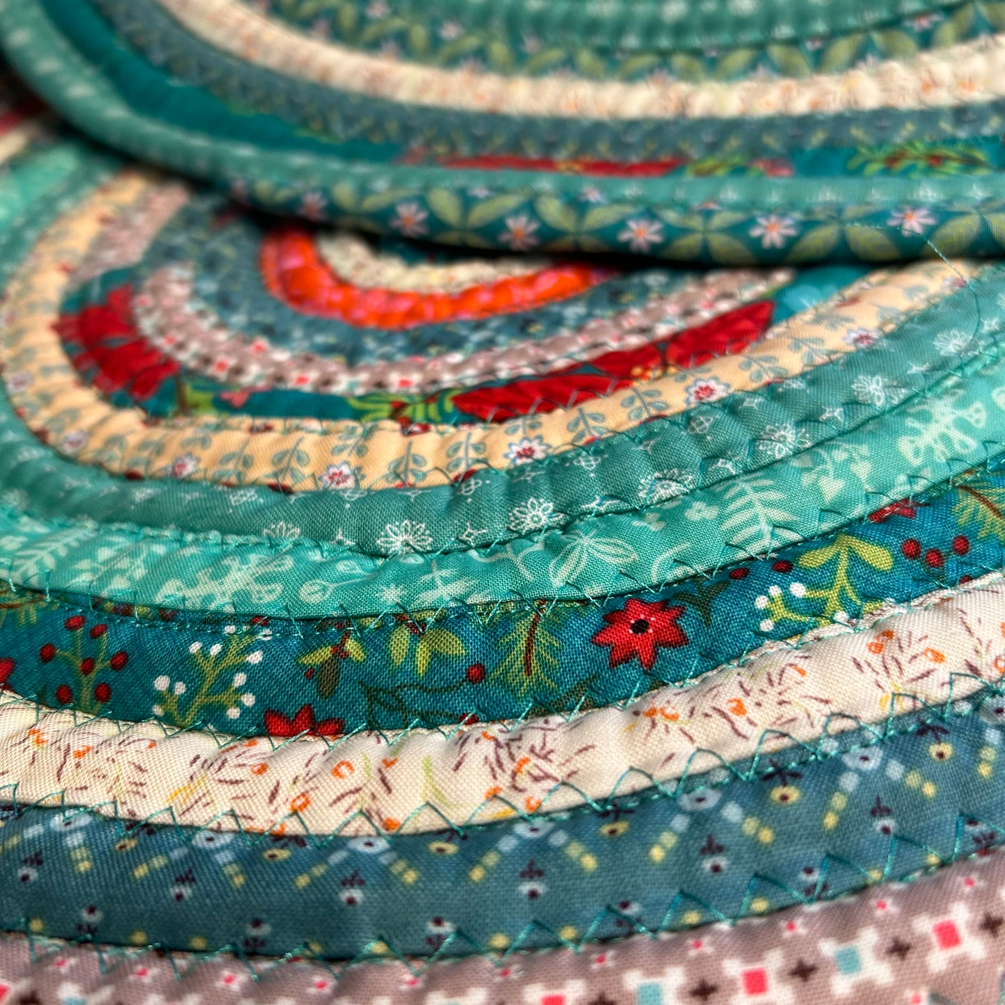 Teal Holiday JellyRoll Cotton Kitchen Rug - Washable and Crafted in Canada