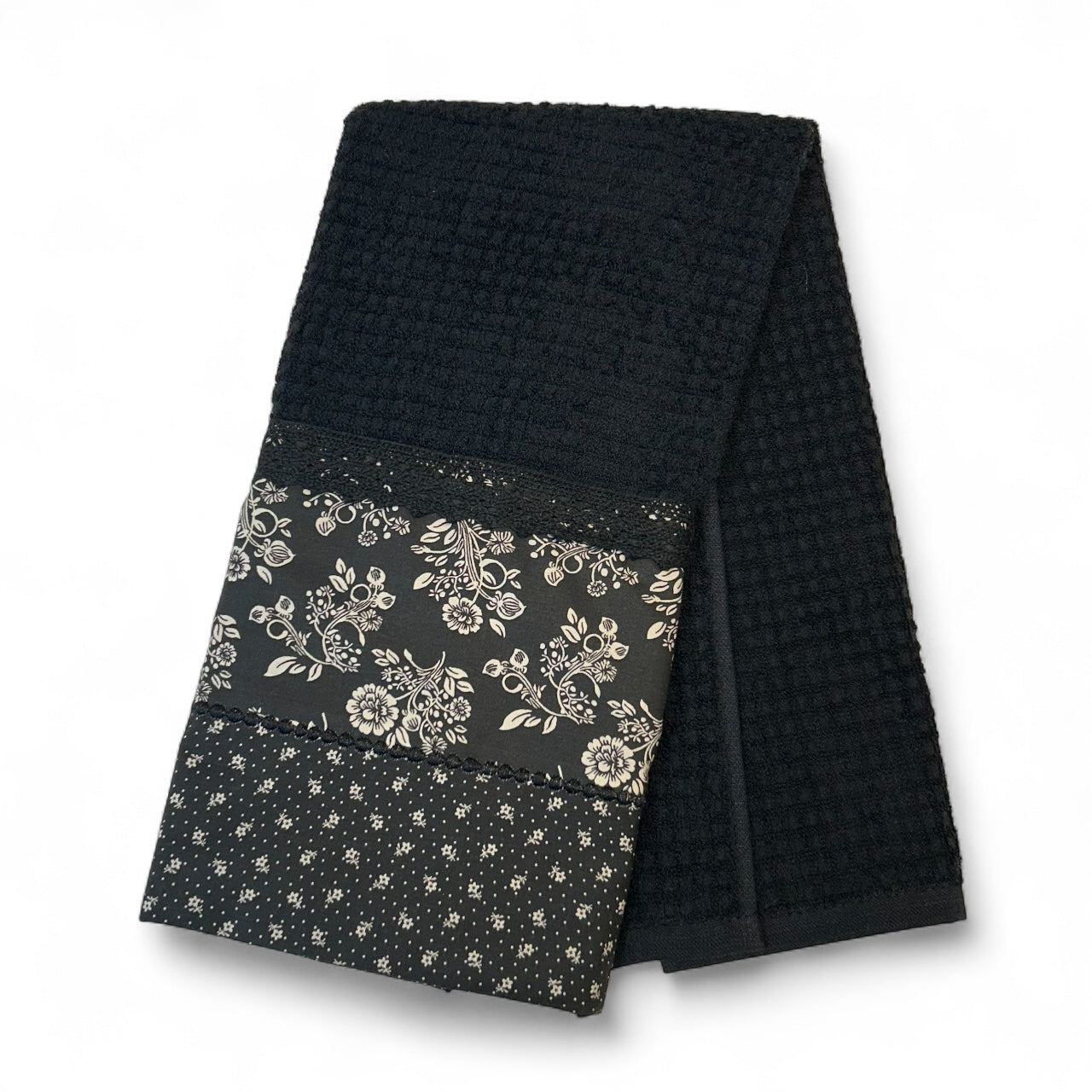 Black Floral Tea Towel