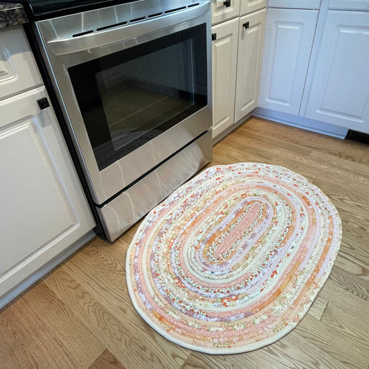 Handmade Modern Farmhouse Kitchen Accent Rug - Washable Cotton Peach and Cream Rug For Kitchen, Bed or Bathroom