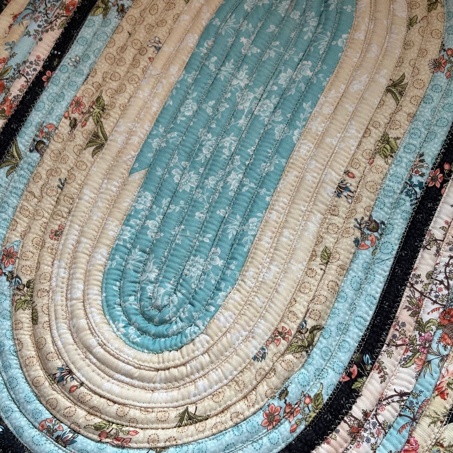Vintage Garden Teal Jelly Roll Rug