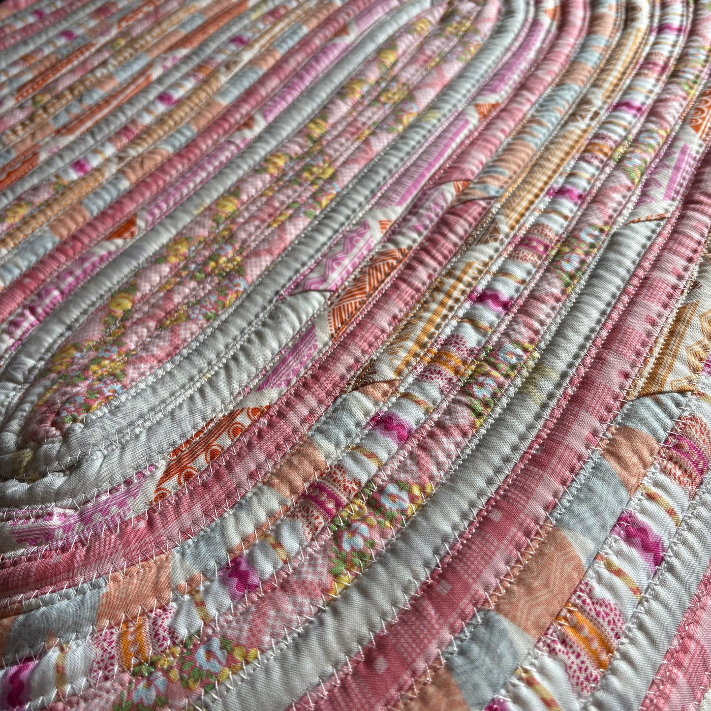 Pink Floral Jelly Roll Rug – 38 x 27 Inch Oval Handmade Cotton Farmhouse Kitchen Rug | Washable Accent Rug