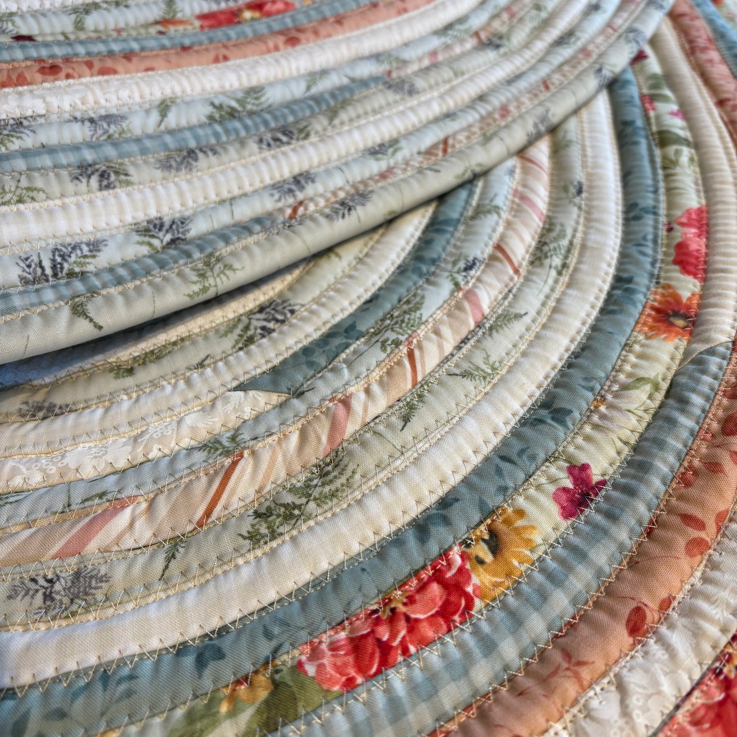 Peach & Sage Floral Jelly Roll Rug
