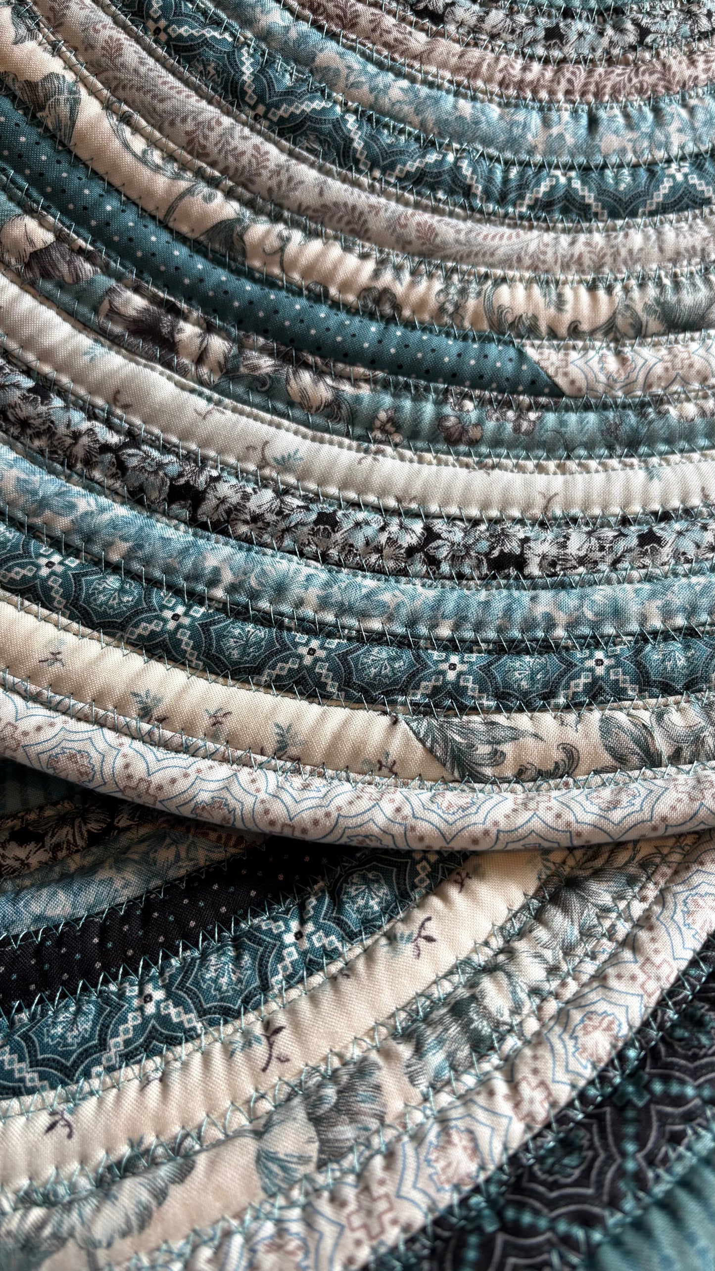 Teal Blue & Cream Jelly Roll Rug – 36 x 26 Inch Oval Handmade Cotton Kitchen Rug | Washable Farmhouse Accent Rug