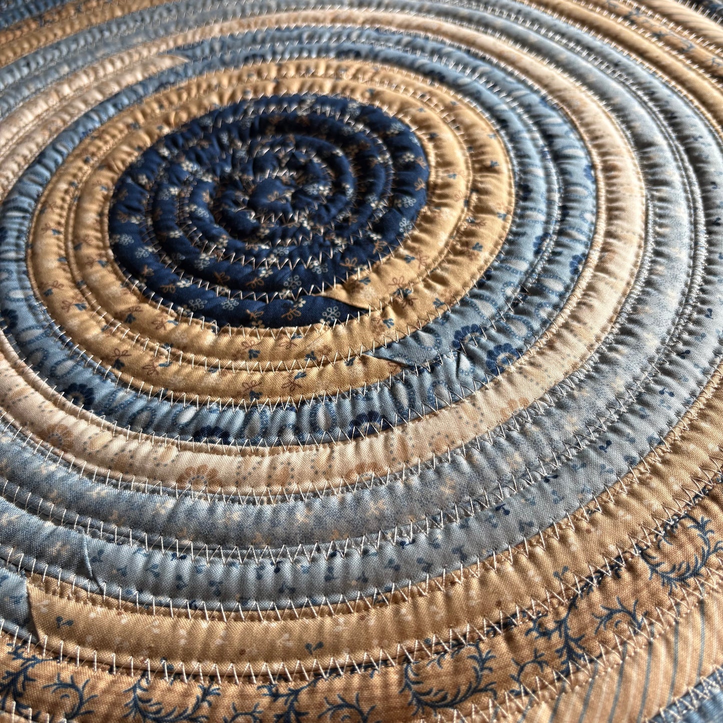 Blue Jelly Roll Rug – 26 Inch Round Handmade Cotton Farmhouse Kitchen Rug | Washable Country Accent Rug