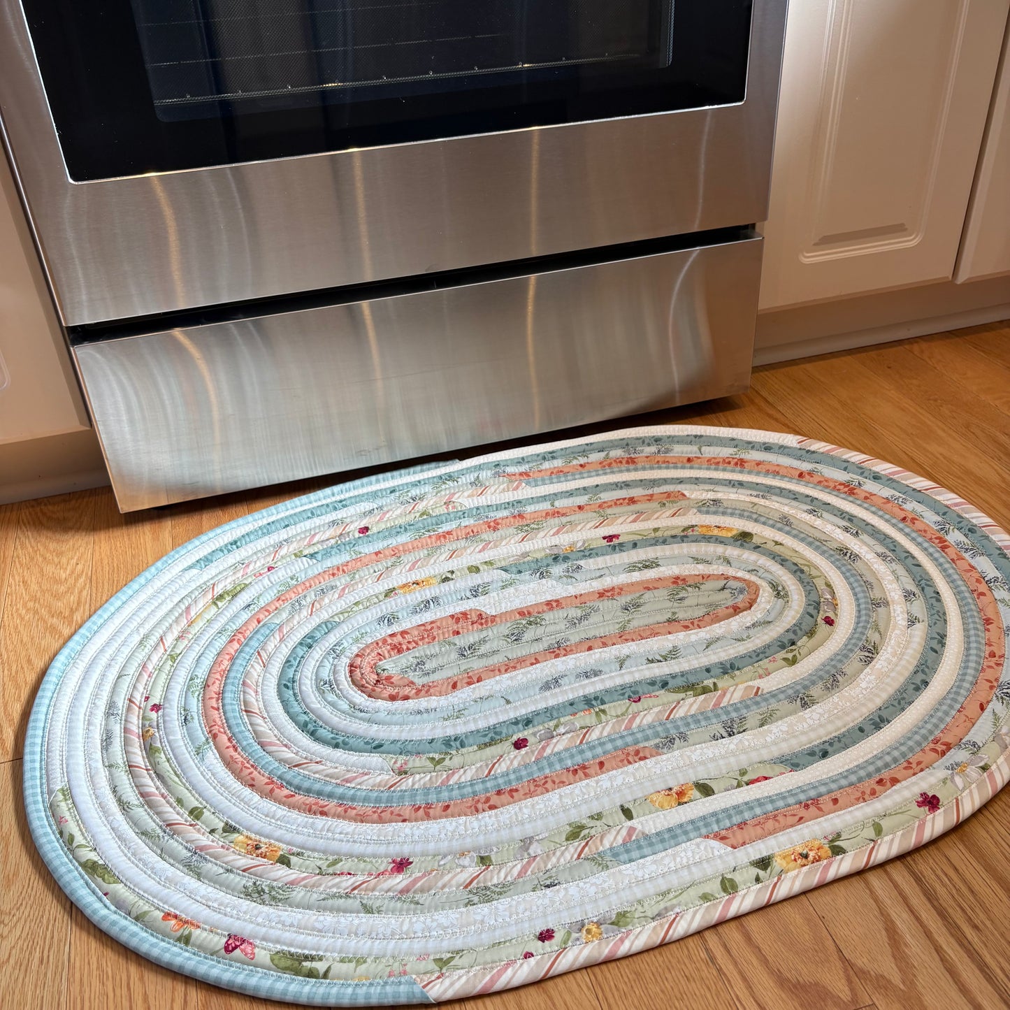 Oval Jelly Roll Rug – 25 x 36 Inch Handmade Cotton Farmhouse Rug | Washable Kitchen Accent Rug
