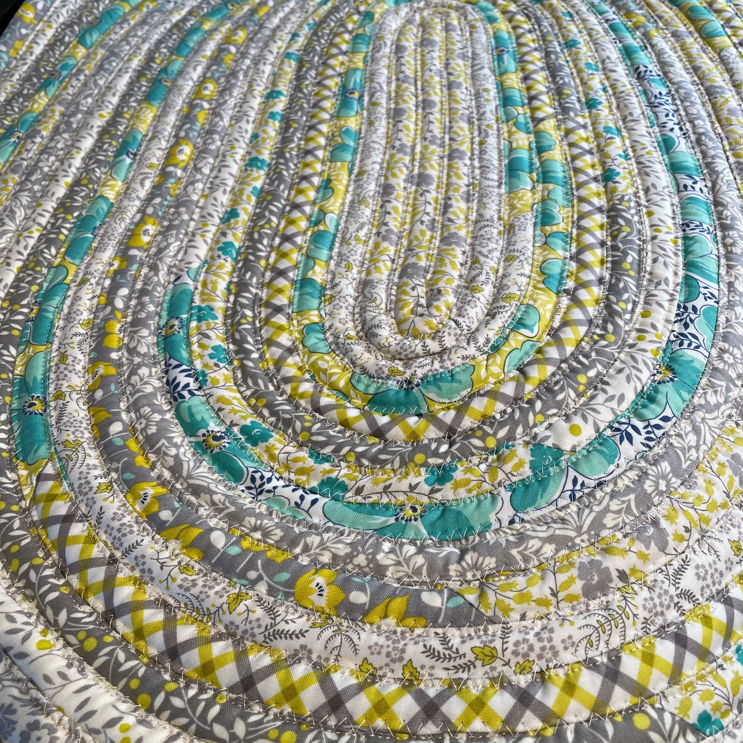 Handmade Modern Farmhouse Kitchen Rug - Grey, Yellow, and Teal, Washable in Premium Quilting Cotton