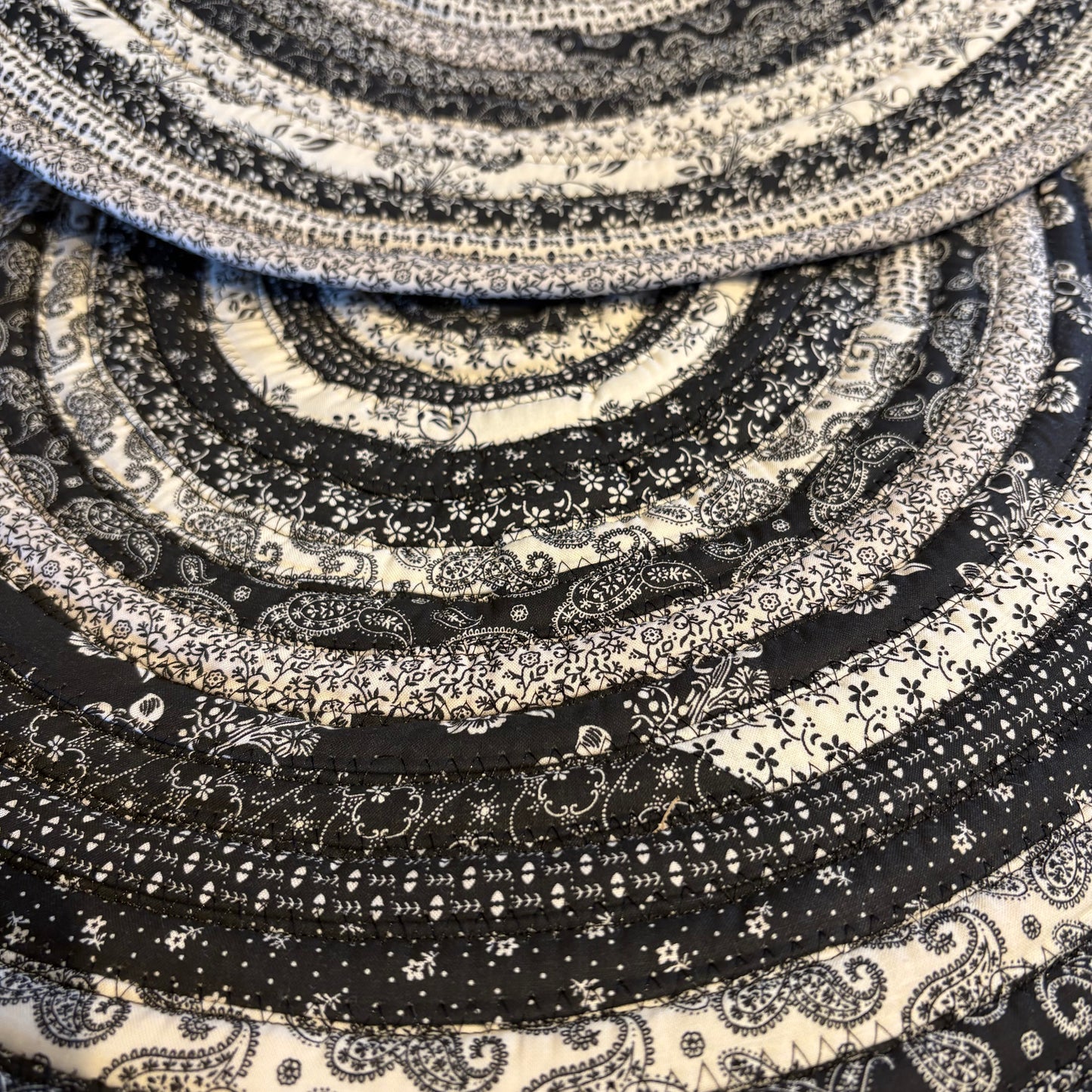 Black & Cream Jelly Roll Rug – 34 x 24 Inch Oval Handmade Cotton Kitchen Rug | Washable Farmhouse Accent Rug