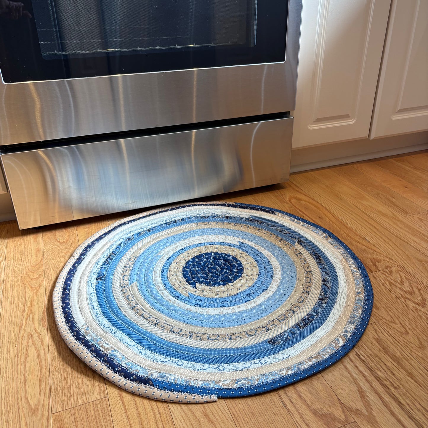 Blue Jelly Roll Rug – 26 Inch Round Handmade Cotton Farmhouse Kitchen Rug | Washable Country Accent Rug
