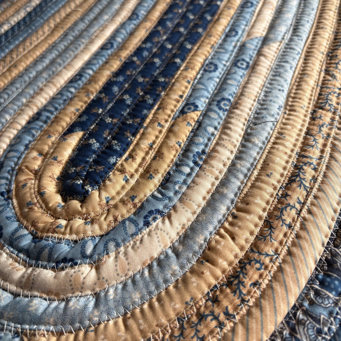 Blue & Cream Jelly Roll Rug – 31 x 19.5 Inch Oval Handmade Cotton Kitchen Rug | Washable Farmhouse Accent Rug