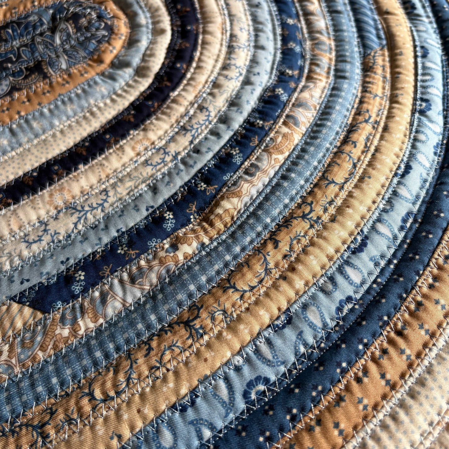 Blue & Cream Jelly Roll Rug – 41 x 31 Inch Oval Handmade Cotton Farmhouse Kitchen Rug | Washable Accent Rug