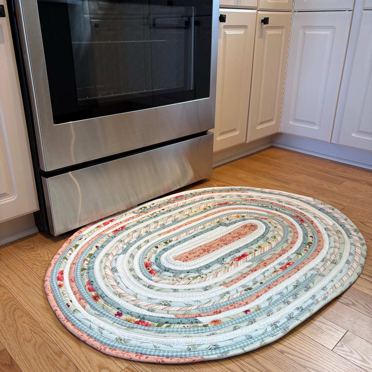 Peach & Sage Floral Jelly Roll Rug